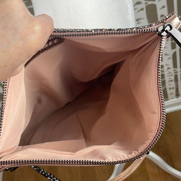 Express Rose Gold and Glitter Fold-over Chain Strap Shoulder Bag Clutch - Picture 7 of 10